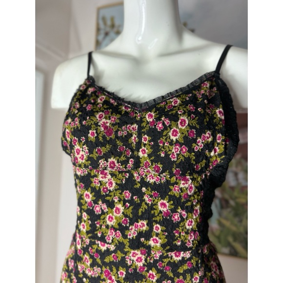 Free People Intimately Black Floral Lace Mini Dress Chemise Slip Size Large Y2K - Picture 3 of 7